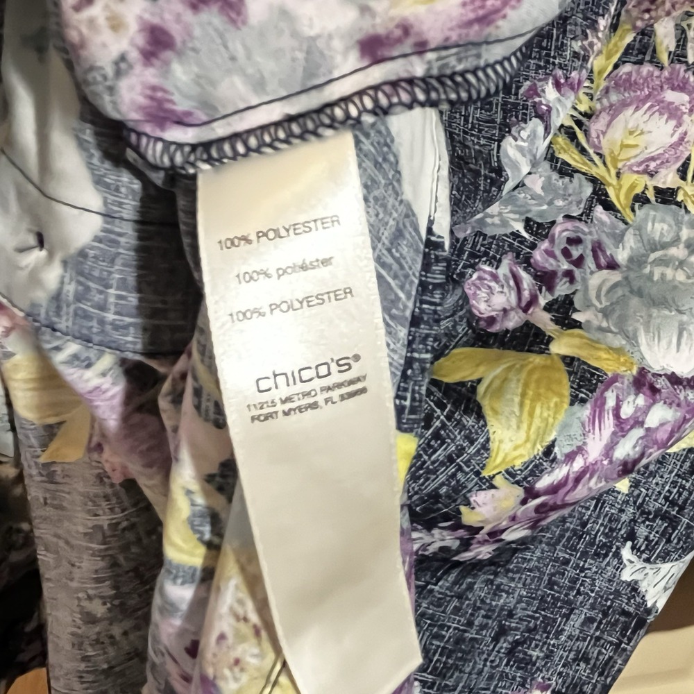 Chico's Floral Button Up Blouse Women's 1 Med Blue Long Sleeve Pastel Bloomcore - Picture 8 of 9